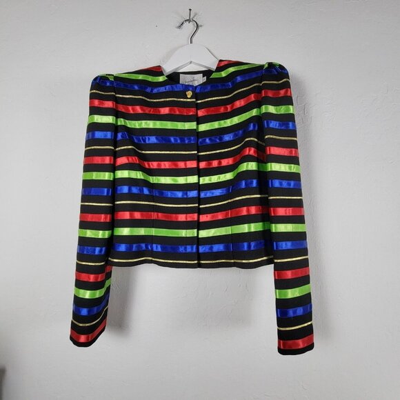 Jacqueline Ferrar Women's Striped Pattern Button Front Crop Jacket Multicolor 8 - Picture 1 of 8